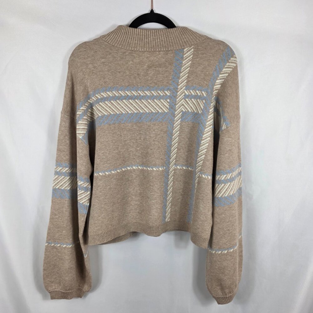 Laundry by Shelli Segal Beige Jacquard Plaid Sweater Women's Size Medium - Picture 13 of 15